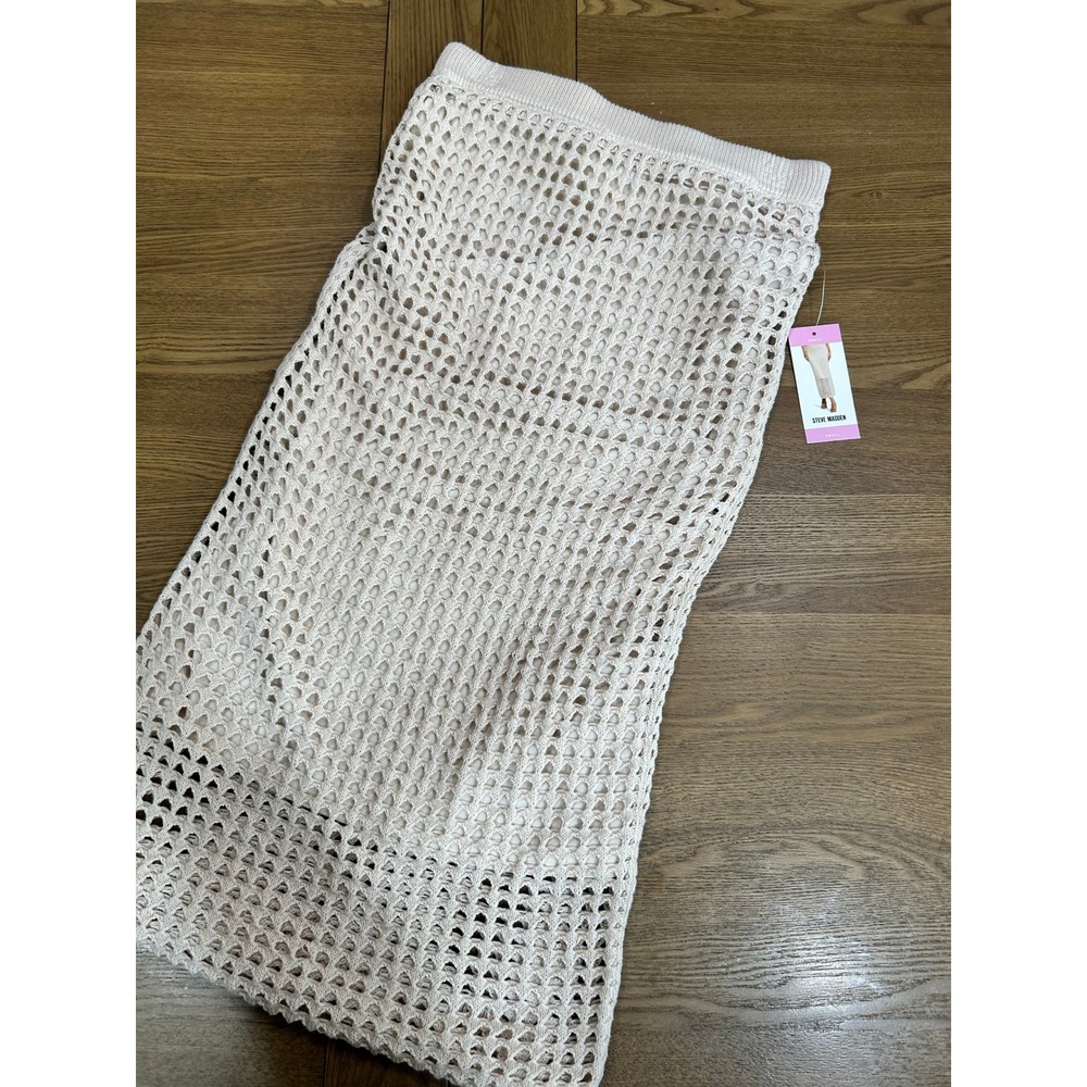 Steve Madden Beach Cover Up Skirt Crochet Knit Open Weave Neutral - Picture 1 of 2